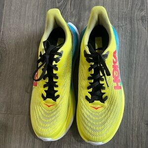 HOKA Yellow & Blue Running Shoes with Pink Logo: LIKE NEW!